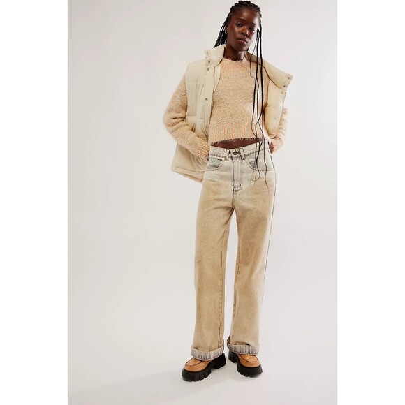 Free People Stardust Pullover Sweater XS Beige Fuzzy Cropped Mock Neck Cozy Boho - Picture 4 of 11